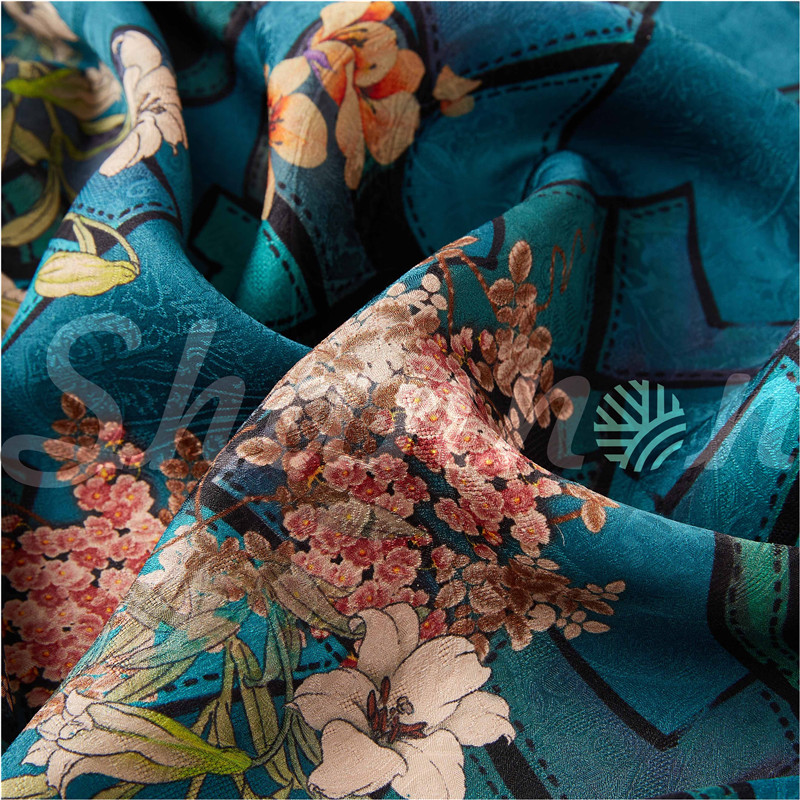 پارچه ابریشم 100% توت دوستدار محیط زیست ژاکارد 19 میلی متری Chinoiserie Silk Fabric